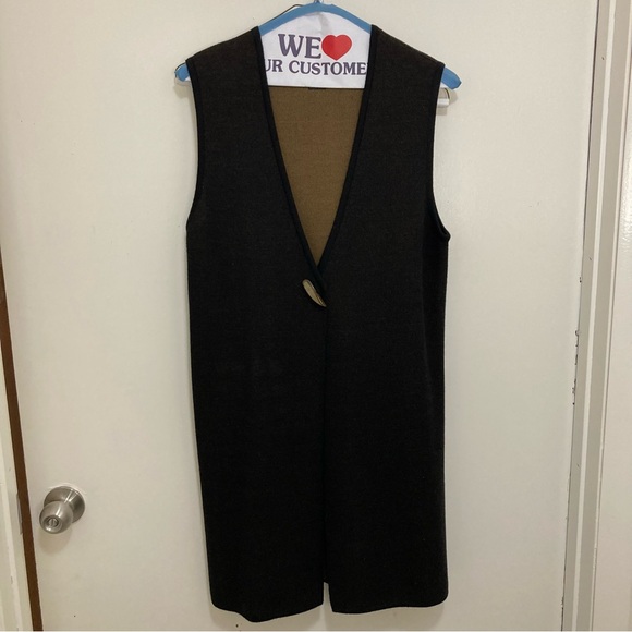 Black with Brown, Sweater Vest and Sweater Pants Suit by Spanner. Women’s Tall - Picture 2 of 14
